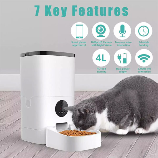 Smart 4L Automatic Pet Feeder with 1080P HD Video & Mobile App Control | Voice Interaction for Dogs and Cats - Image 5
