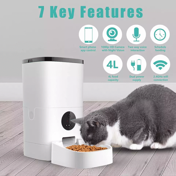 Hot Selling 4L Smart Automatic Pet Feeder with 1080P Live Video & Voice Interaction | Mobile App Control for Dogs and Cats - Image 5