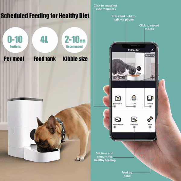 Hot Selling 4L Smart Automatic Pet Feeder with 1080P Live Video & Voice Interaction | Mobile App Control for Dogs and Cats - Image 6